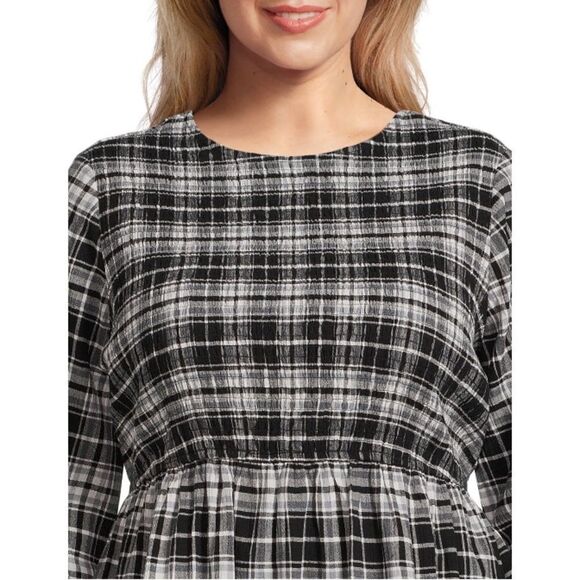 Women's Plus Size Tiered Peasant Plaid Lightweight Comfy Midi Dress Size 2X - Picture 5 of 8